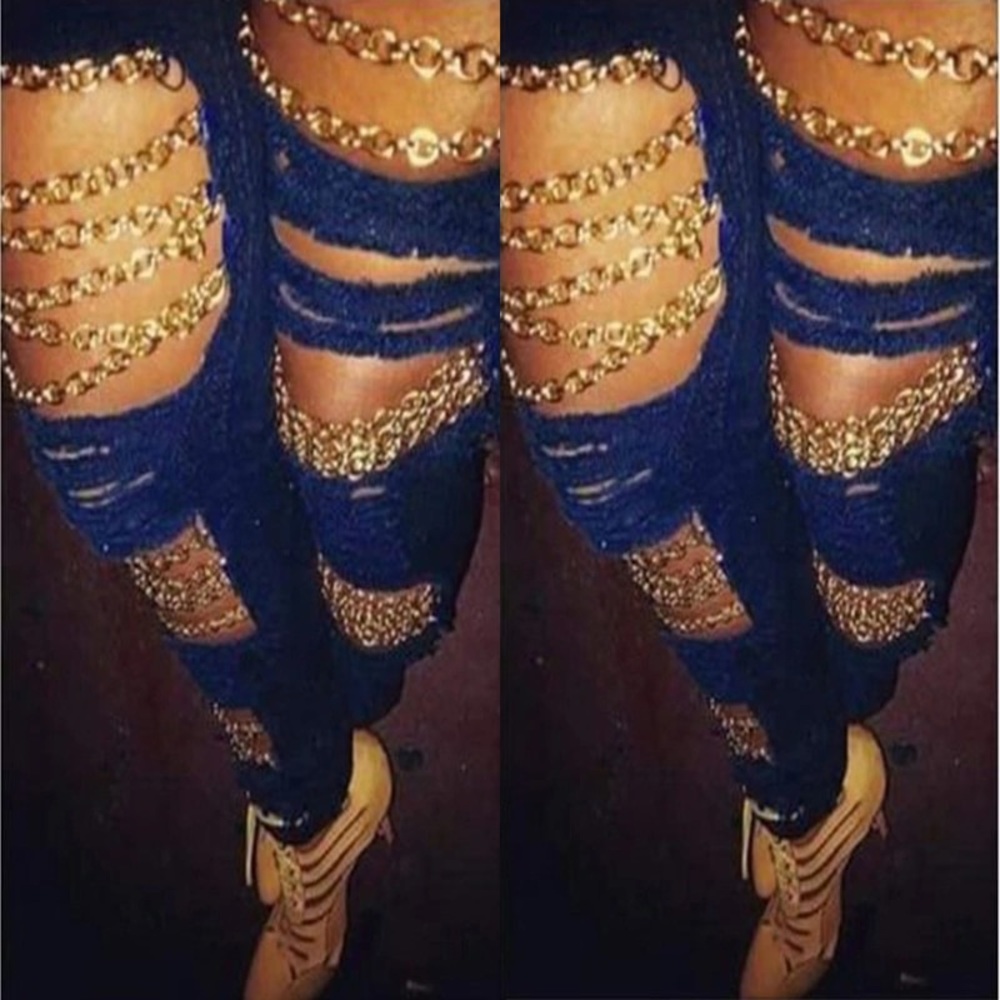 NEW STYLE! Hole chain fashion women plus size jean